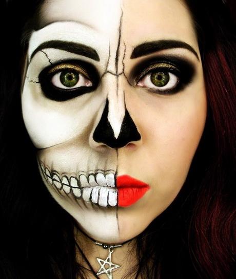 half-face-skeleton-makeup-step-by-step-32_8 Half gezichtskelet, stap voor stap.