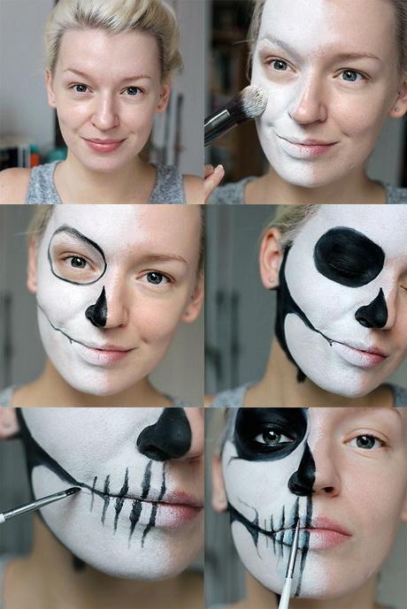 Halve schedel make-up stap voor stap