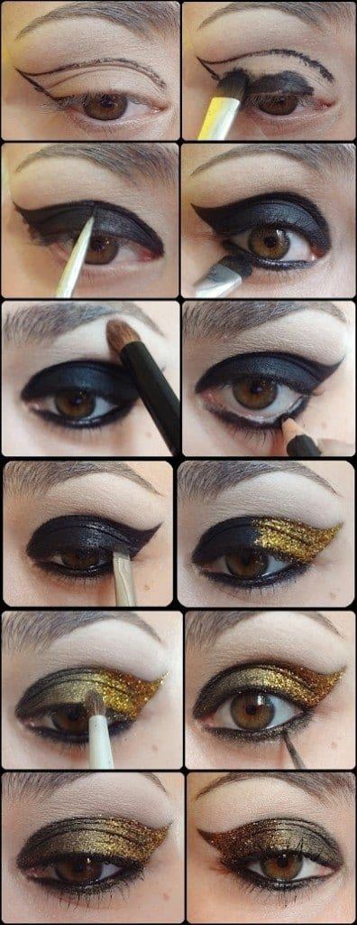 black-and-gold-smokey-eye-makeup-tutorial-85 Zwarte en gouden smokey eye make-up tutorial