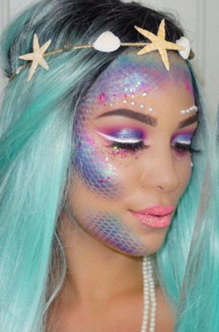 Blauwe zeemeermin make-up tutorial