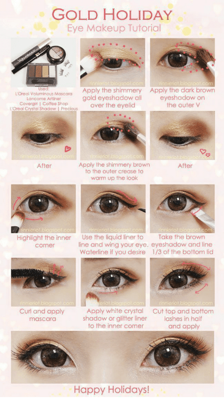 gold-brown-eye-makeup-tutorial-09 Gouden bruine oog make-up tutorial